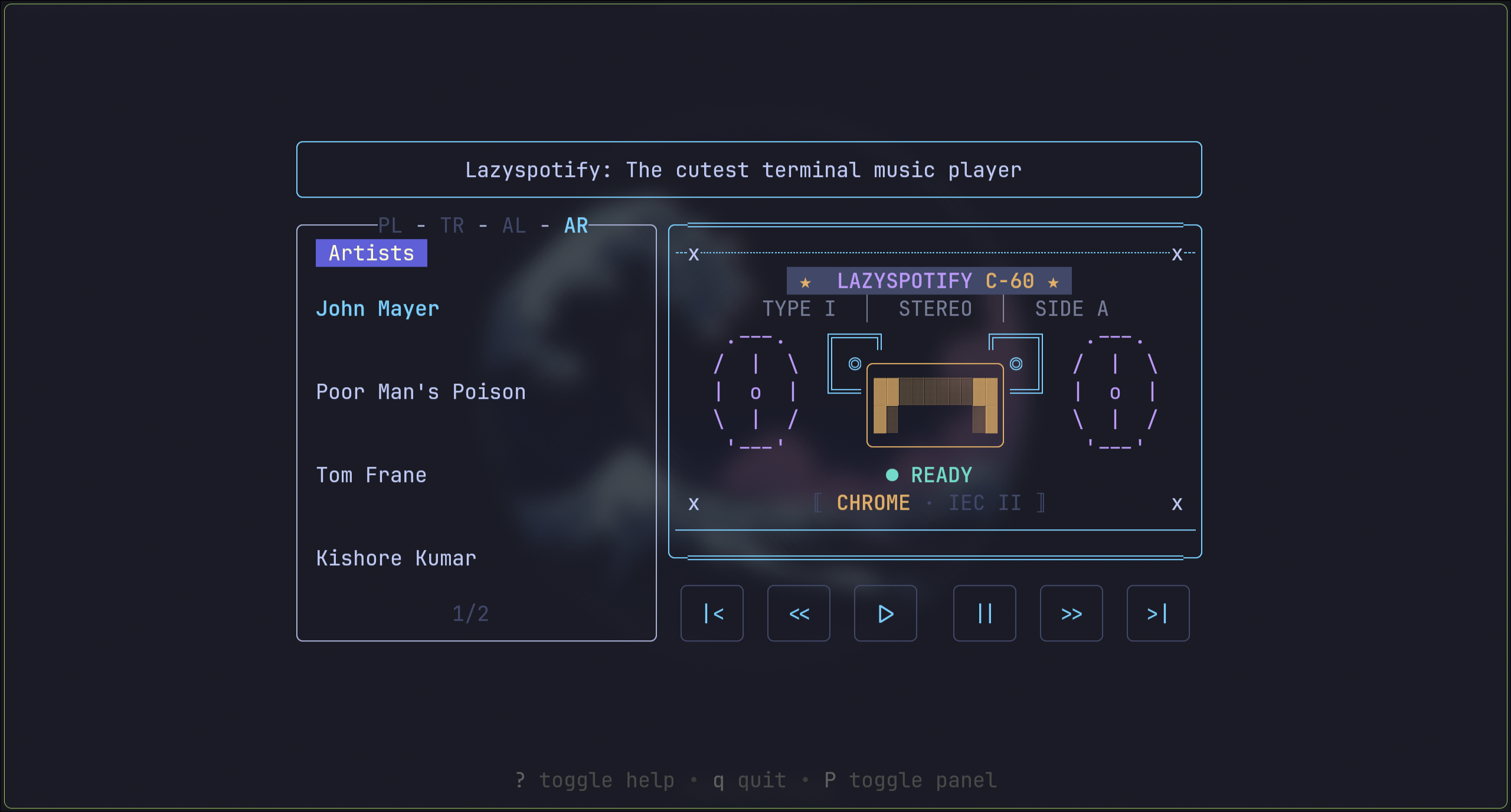 LazySpotify Spotify terminal interface and cassette deck styled TUI